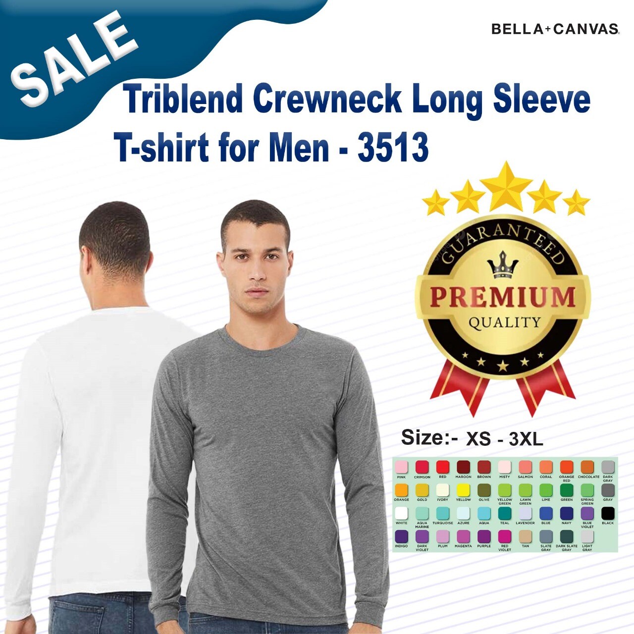 BELLA + CANVAS® Triblend Crewneck Long Sleeve T-shirt for Men